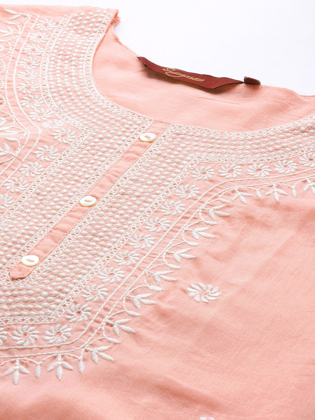 Sangria Women Pink Embroidered Thread Work Pure Cotton Kurta with Trousers & With Dupatta - Distacart