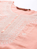 Thumbnail for Sangria Women Pink Embroidered Thread Work Pure Cotton Kurta with Trousers & With Dupatta - Distacart