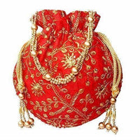Thumbnail for Ethnic Clutch Silk Potli Batwa Pouch Bag with Metal Bead work Gift For Women - Distacart