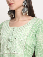 Thumbnail for Kalini Women Green Ethnic Motifs Printed Mirror Work Pure Cotton Kurta with Trousers & With Dupatta - Distacart