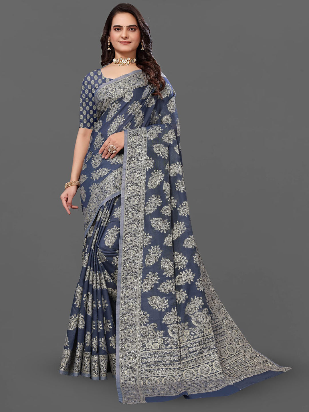 Kalini Lucknowi Chikankari Linen Cotton Paithani Saree - Distacart