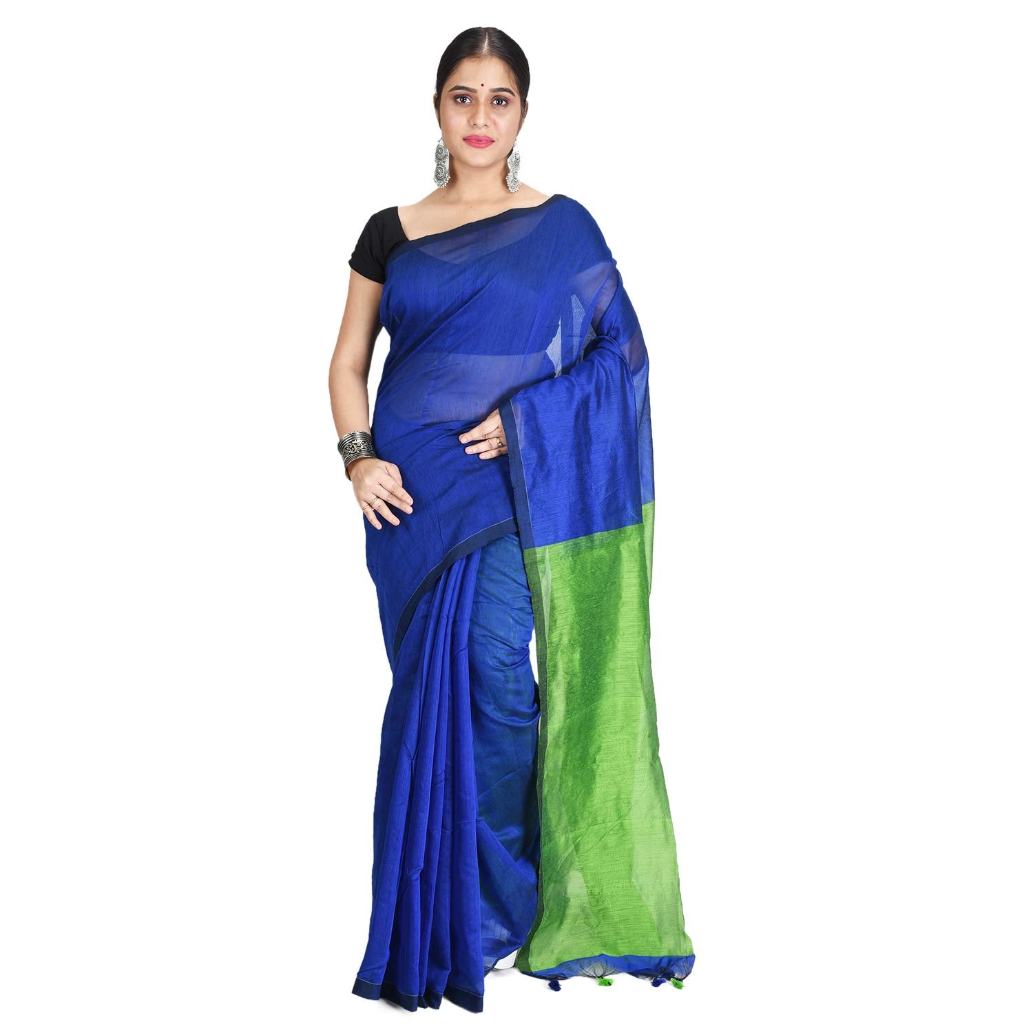 Desh Bidesh Bengal Cotton Tant Women's Bengal Half Half Ghicha Handloom Cotton Silk Saree With Blouse Piece - Distacart