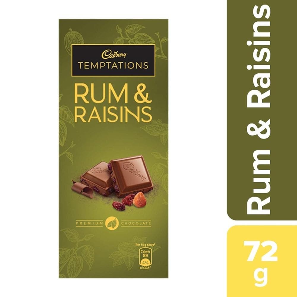 Cadbury Temptation Rum and Raisin Chocolate, 72 g