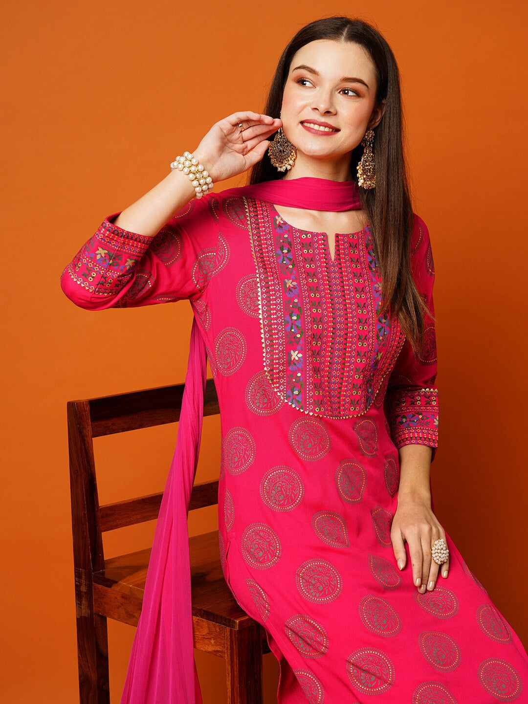 Kalini Ethnic Motifs Printed Regular Kurta with Trousers & Dupatta - Distacart