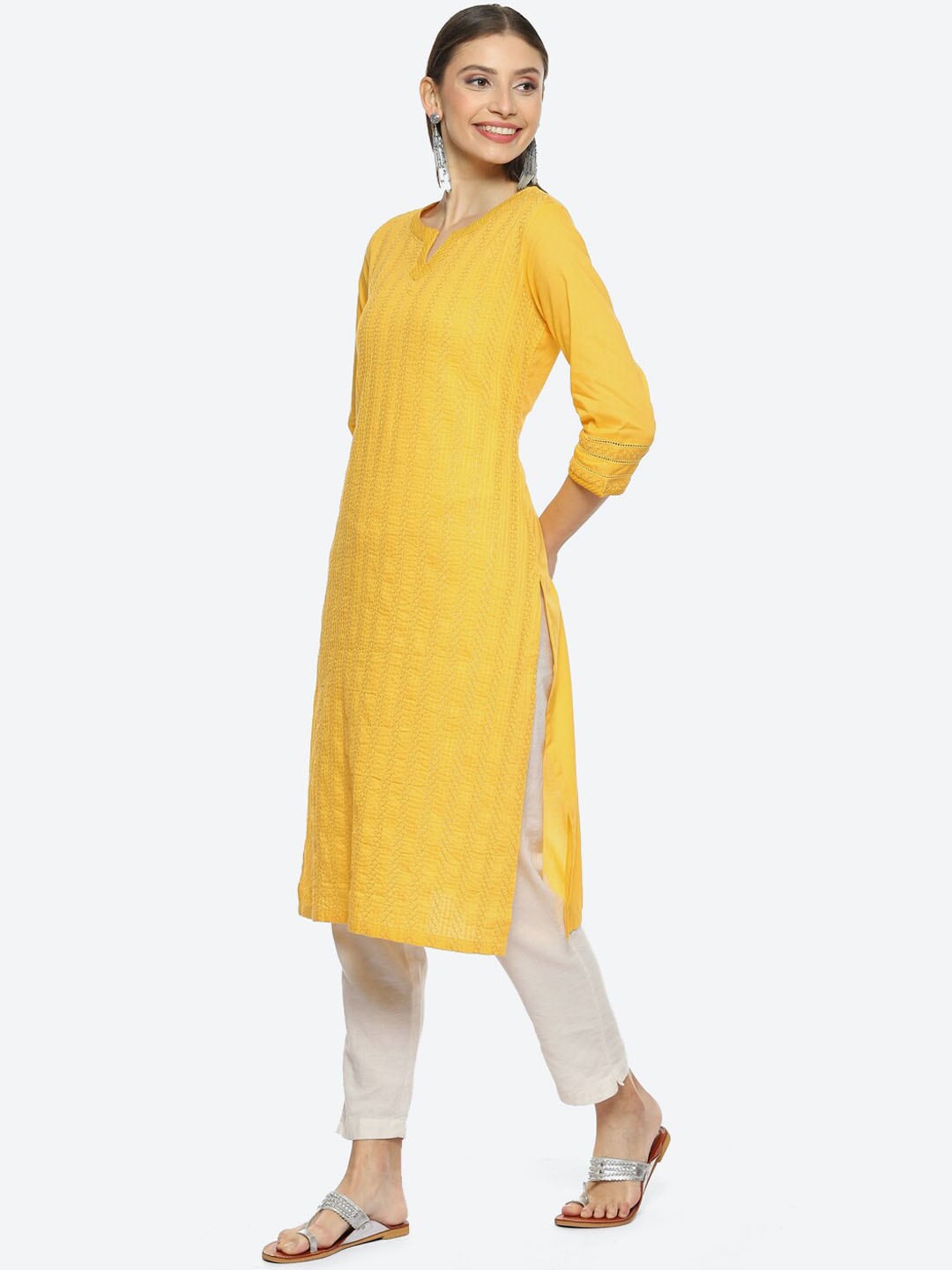 Biba Women Ethnic Motifs Embroidered Cotton Kurta - Distacart