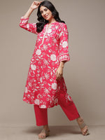 Thumbnail for Biba Mandarin Collar Floral Printed A-Line Kurta - Distacart