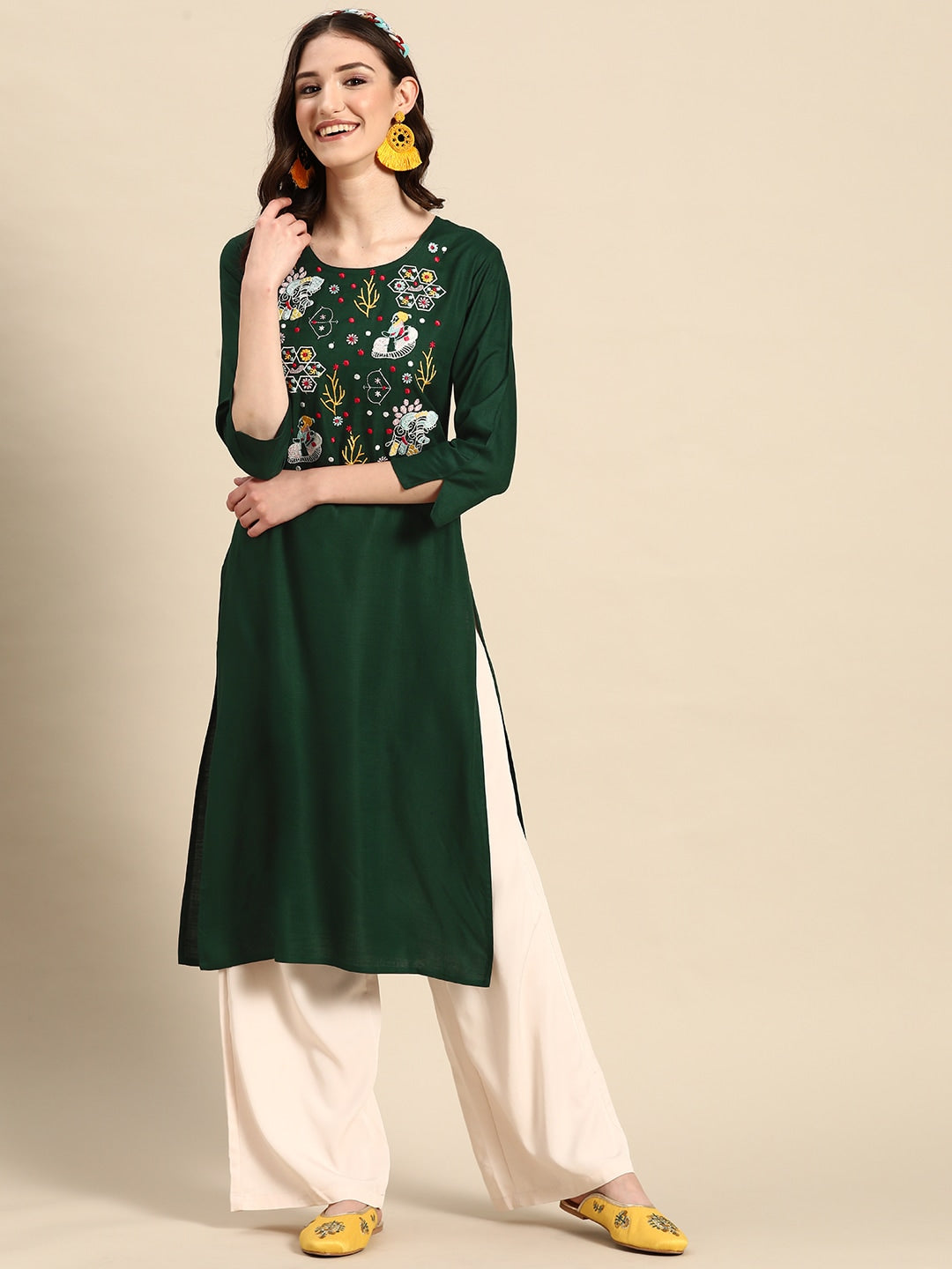 Sangria Ethnic Motif Embroidered Thread Work Thread Work Kurta - Distacart