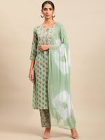 Thumbnail for Sangria Women Floral Printed Gotta Patti Pure Cotton Kurta with Trousers & With Dupatta - Distacart
