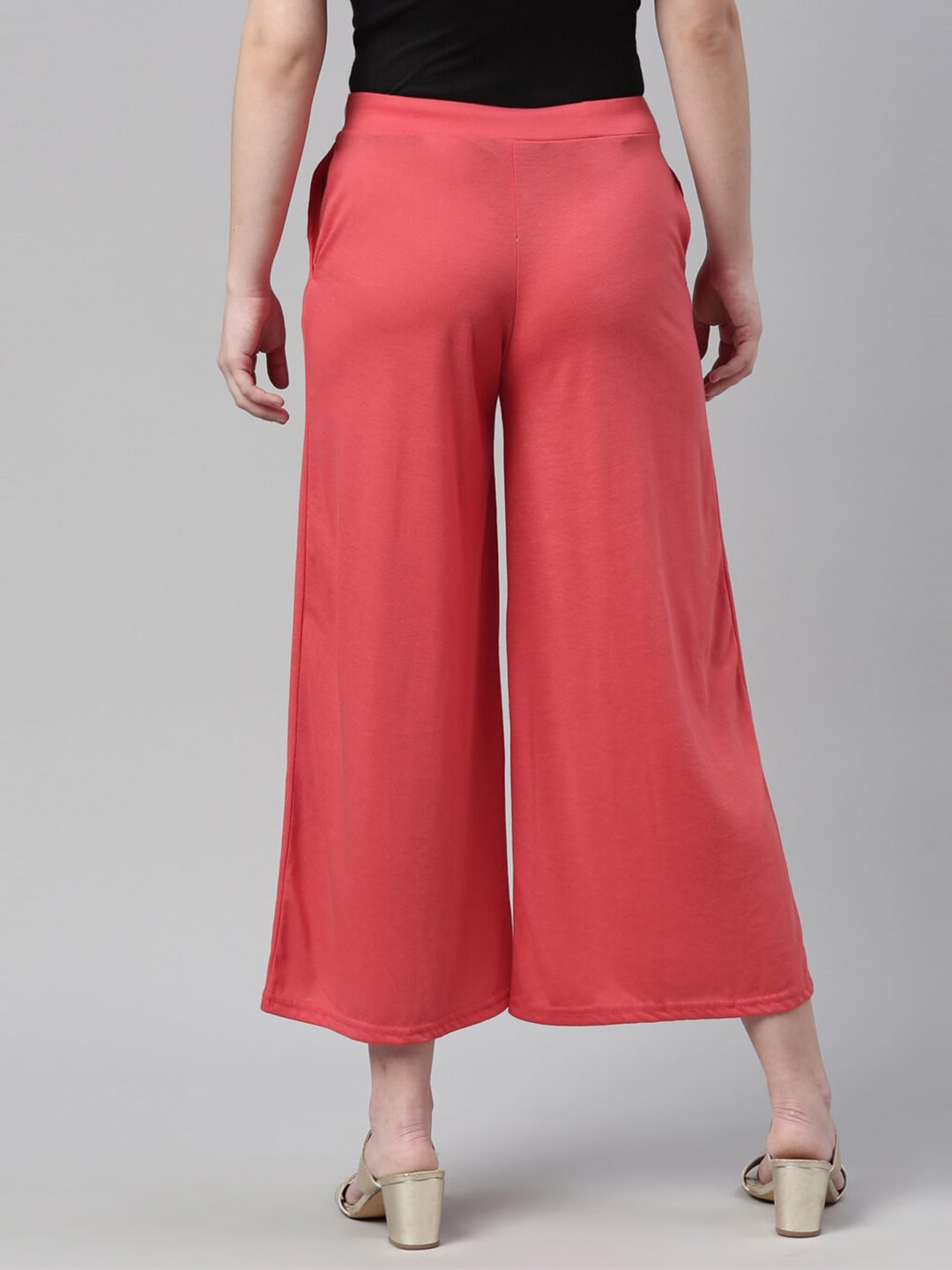 Souchii Peach-Coloured Knitted Palazzos - Distacart