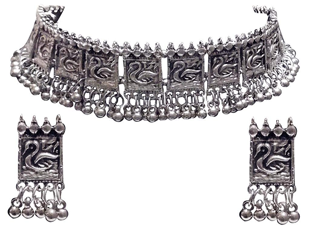 Silver-Plated Alloy Oxidised Silver Geometric Necklace - The Pari - Distacart