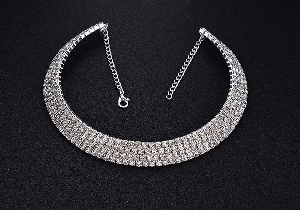 Silver-Toned Alloy Rhinestones Studded Choker Necklace - The Pari - Distacart