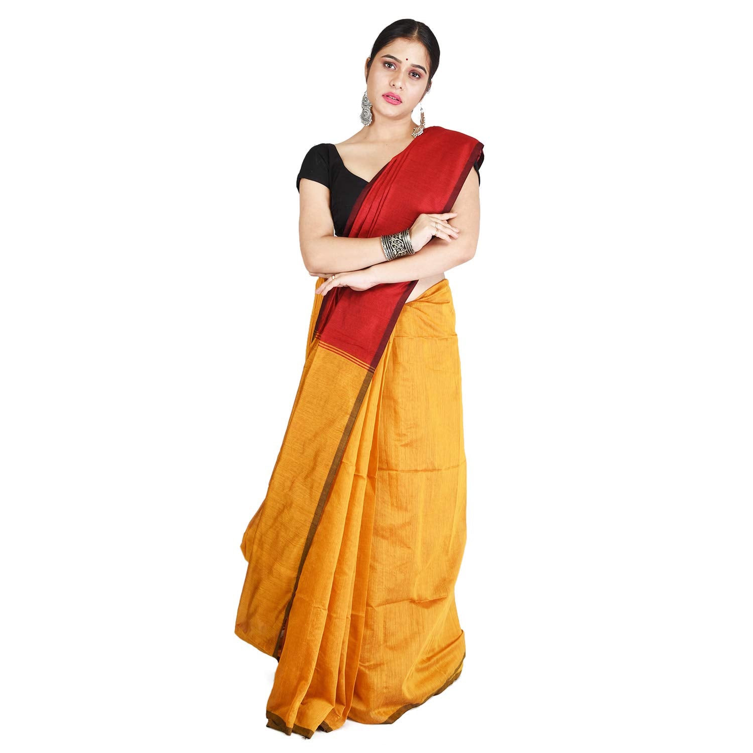 Desh Bidesh Women's Bengal Khadi Ghicha Handloom Cotton Silk Saree With Blouse Piece - Distacart