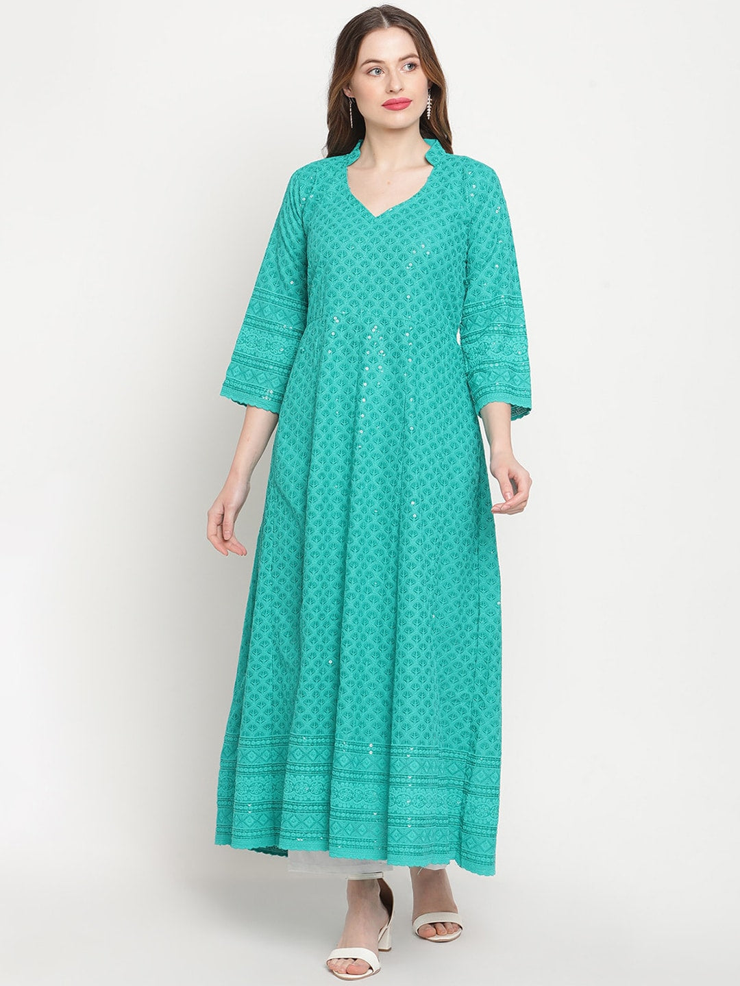 Kalini Chikankari Embroidered Pure Cotton Anarkali Kurta - Distacart