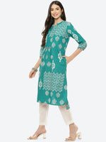 Thumbnail for Biba Women Green Ethnic Motifs Printed Cotton Kurta - Distacart