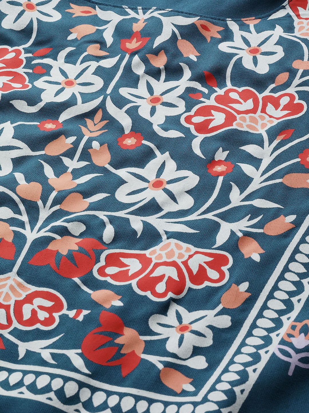 Sangria Women Teal Blue & White Printed Kurta with Palazzos - Distacart