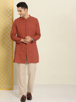 Thumbnail for House of Pataudi Men Pure Cotton Solid Straight Mandarin Collar Rozana Kurta - Distacart