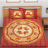 Thumbnail for Printed Cotton King Size for Double Bedsheet with 2 Pillow Covers Red Color - Distacart