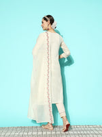 Thumbnail for Sangria Women Floral Embroidered Sequinned Pure Cotton Kurta with Trousers & With Dupatta - Distacart
