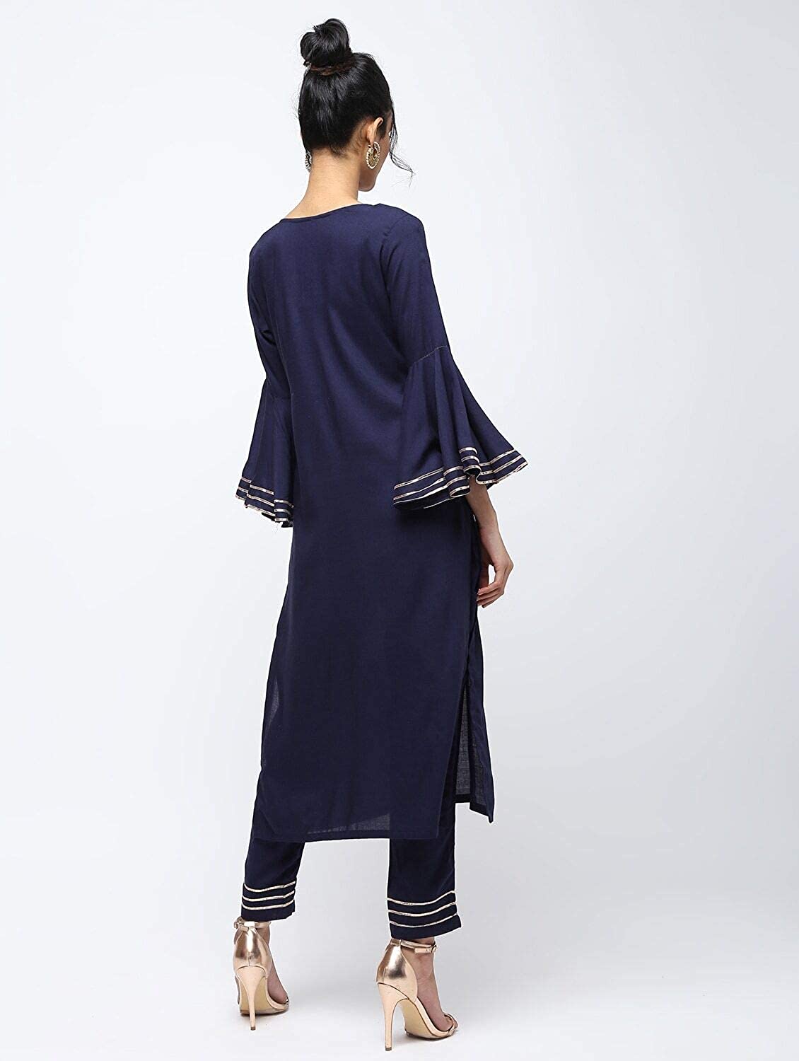 Cheera Straight Kurta With Bell Sleeve Gotta Work Design And Straight Gotta Work Plazo Pant