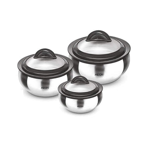 Milton  Stainless Steel  Casserole with Glass Lid - Set of 3 - Distacart