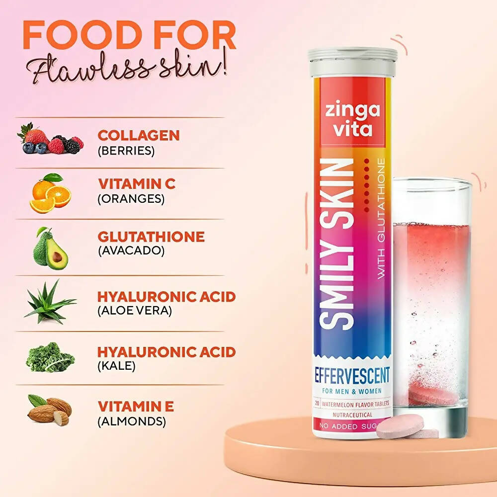 Zingavita Smily Skin Effervescent Tablets (Watermelon Flavor) Sugar Free - Distacart
