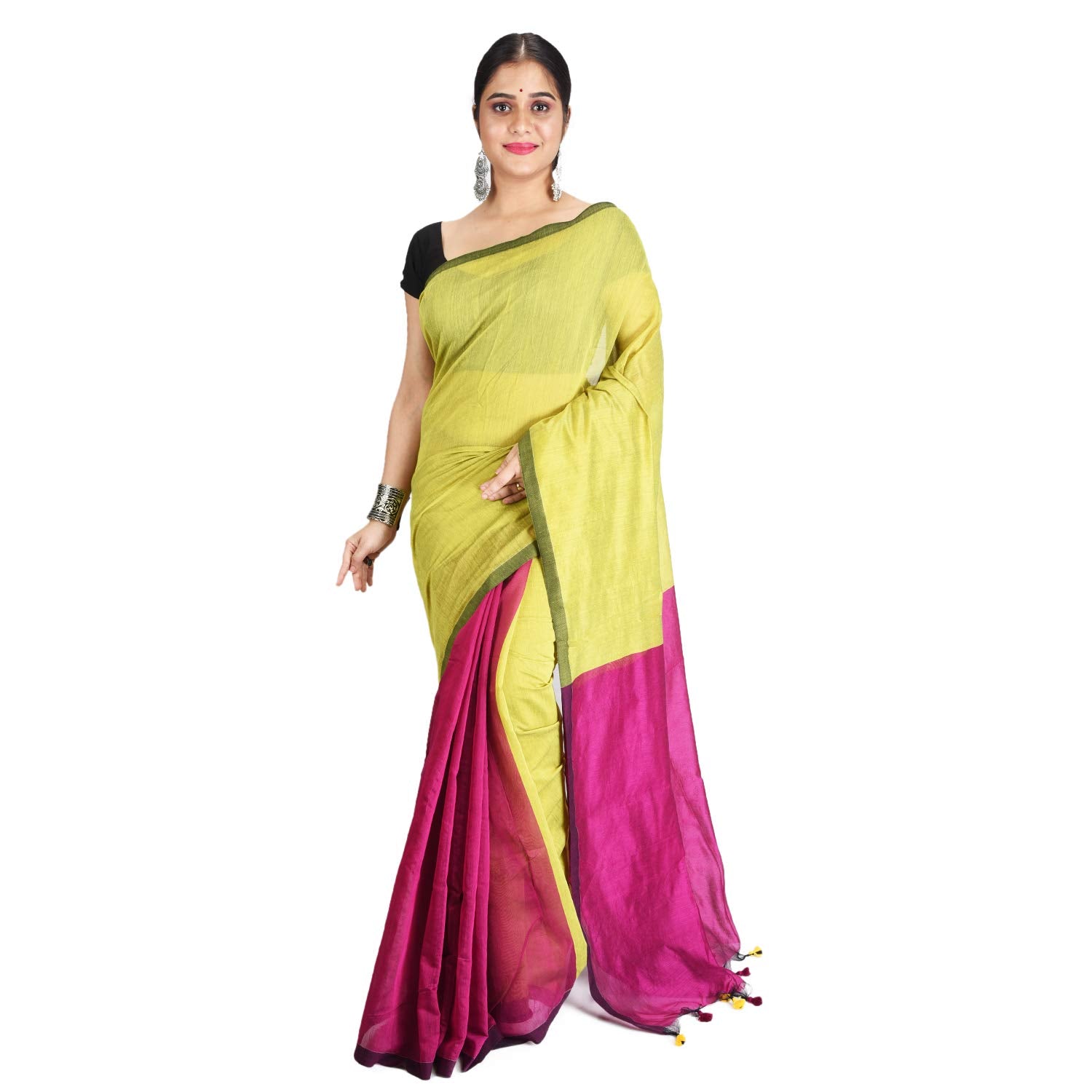 Desh Bidesh Bengal Cotton Tant Women's Bengal Half Half Ghicha Handloom Cotton Silk Saree With Blouse Piece - Distacart