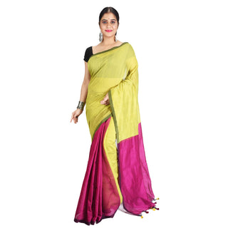 Desh Bidesh Bengal Cotton Tant Women's Bengal Half Half Ghicha Handloom Cotton Silk Saree With Blouse Piece - Distacart
