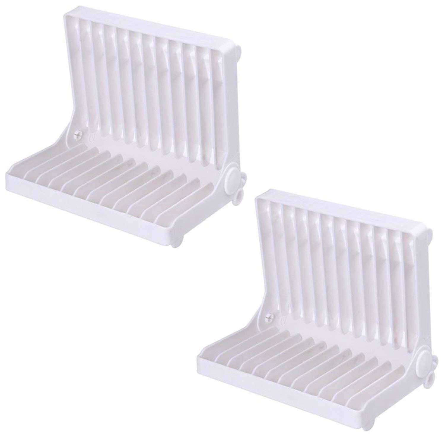 White Color - Folding Plastic Kitchen Dish Rack Stand Plate Holder - 2 Piece - Distacart