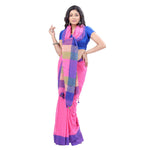 Thumbnail for Desh Bidesh Women's Traditional Bengali Tant Handloom Cotton Saree With Blouse Piece (Pink Blue Green) - Distacart