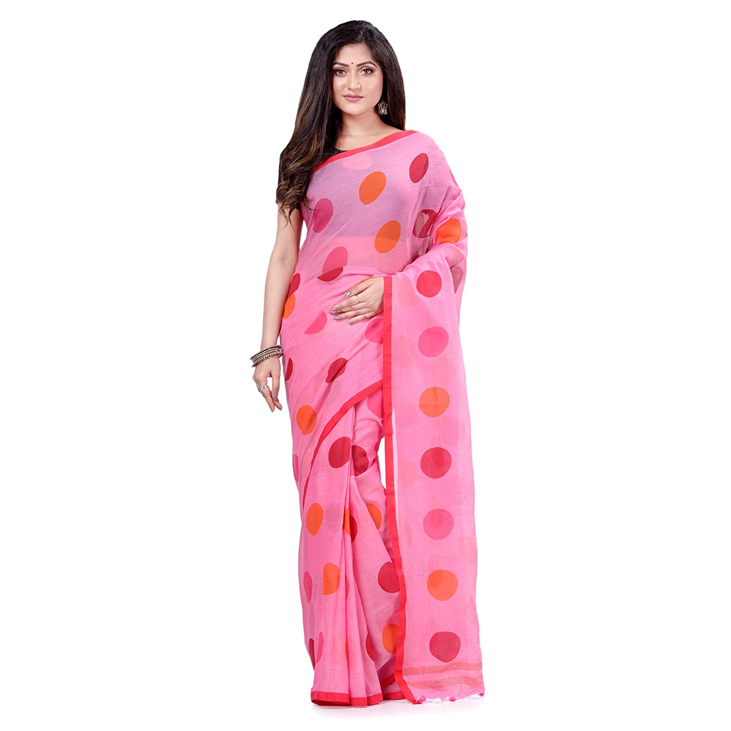 Desh Bidesh Women's Moon Folka Design Malmal Bengal Handloom Pure Cotton Saree Without Blouse Piece - Distacart