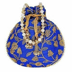 Thumbnail for Ethnic Silk Potli bag Clutch Batwa Pouch with Embroidery and Metal Bead work Gift For Women - Distacart