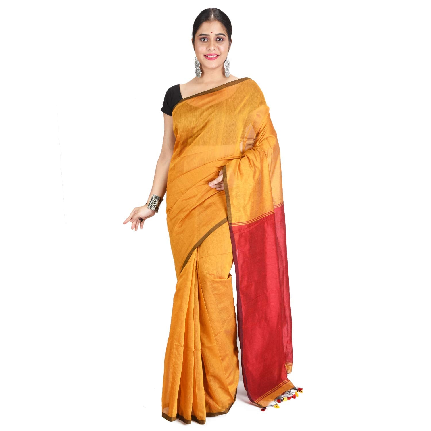 Desh Bidesh Women's Bengal Khadi Ghicha Handloom Cotton Silk Saree With Blouse Piece - Distacart