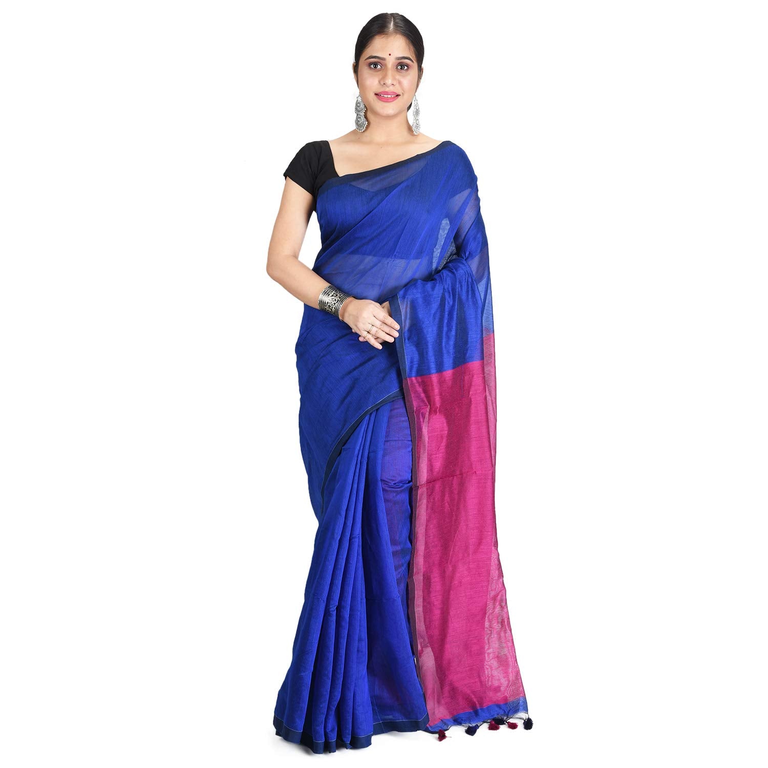 Desh Bidesh Women's Cotton Silk Bengal Half-Half Ghicha Handloom Woven Saree With Blouse Piece - Distacart