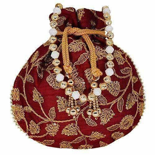 Ethnic Silk Potli bag Clutch Batwa Pouch with Embroidery and Metal Bead work Gift For Women - Distacart