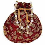 Thumbnail for Ethnic Silk Potli bag Clutch Batwa Pouch with Embroidery and Metal Bead work Gift For Women - Distacart