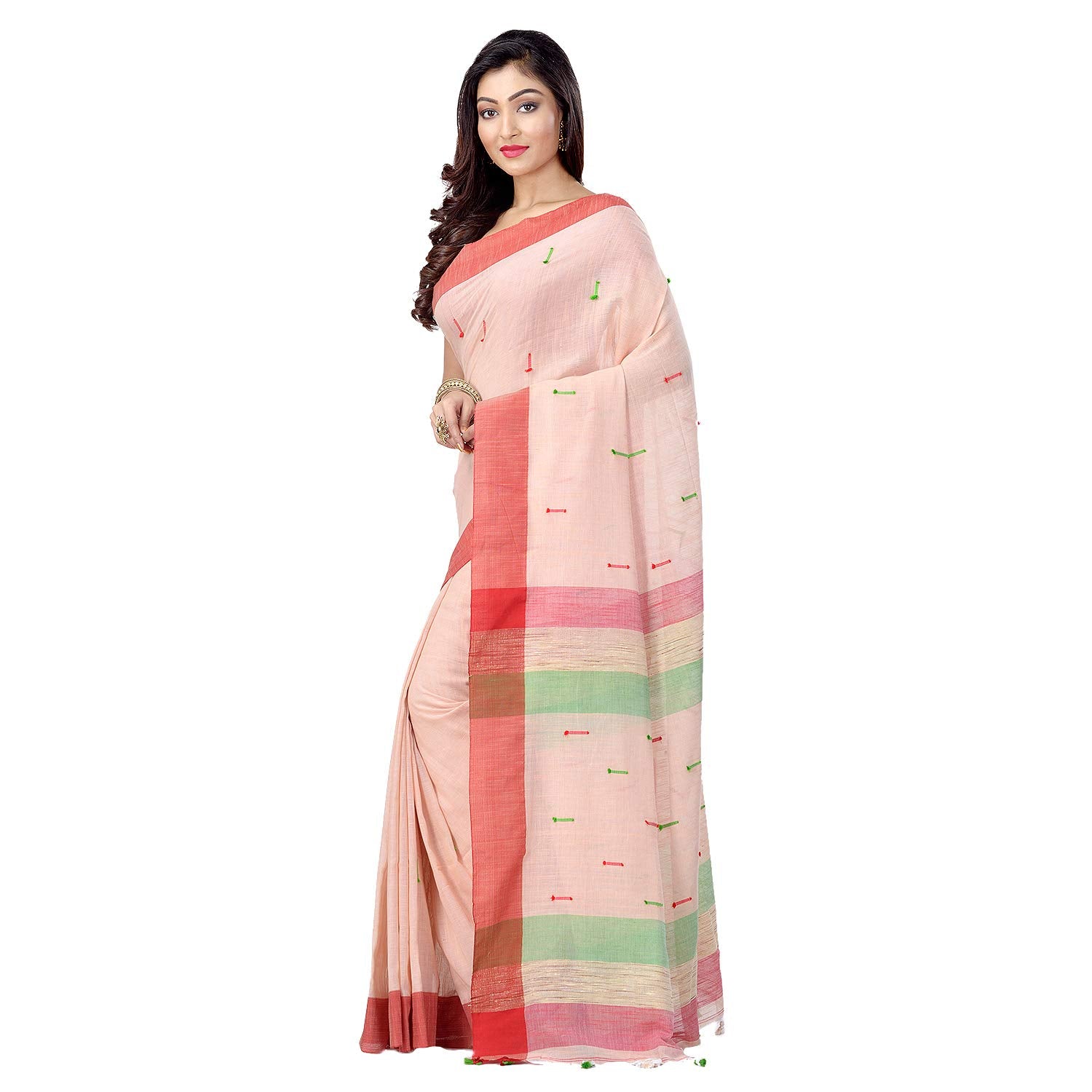 Desh Bidesh Bengal Cotton Women's Tant Cotton Saree With Blouse Piece (Red Off Red) - Distacart