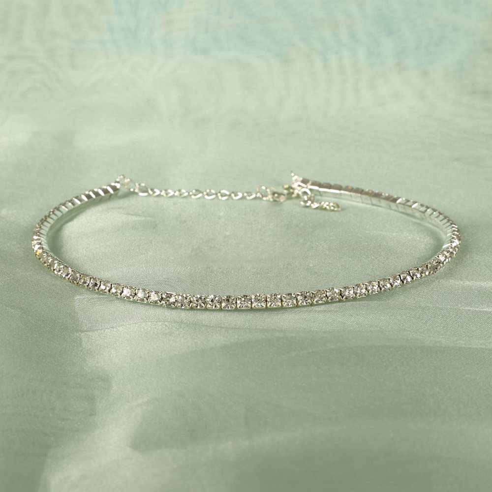 Silver-Toned Alloy Rhinestones Studded Choker - The Pari - Distacart
