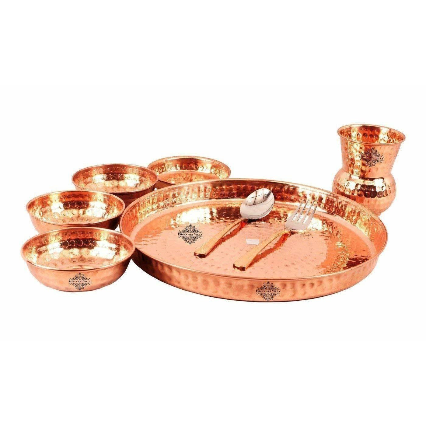 Traditional Design Copper Thali Multi cuisine Dinnerware Set, 8 Pieces - Distacart