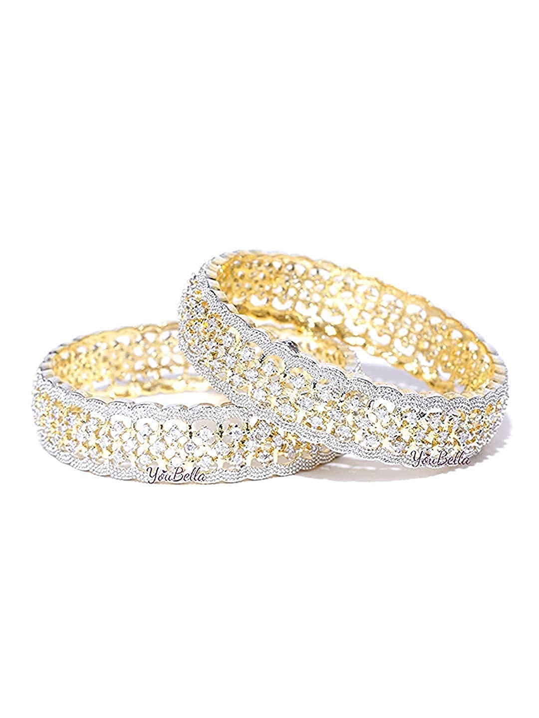 Gold-Plated Alloy American Diamond Broad Bangle Set - The Pari - Distacart