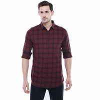 Thumbnail for Men's Checkered Maroon Slim Fit Casual Shirt - Distacart