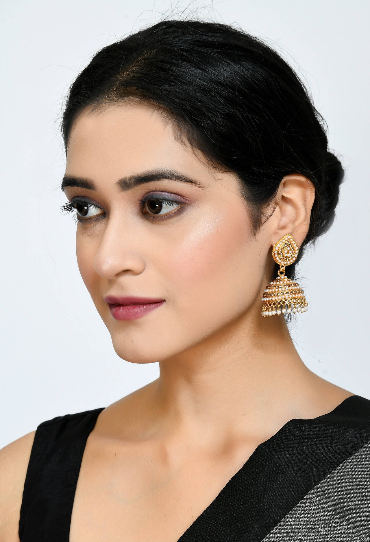 Mominos Fashion Johar Kamal Leaf Design Jhumka With Stone & Pearl - Distacart