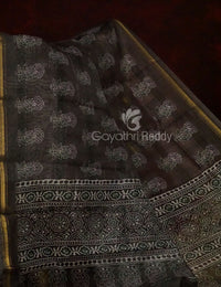 Thumbnail for Slate Black And Grey Colour Print Design Semi Chanderi Saree By Gayathri Reddy Designer Studio - Distacart