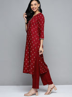 Thumbnail for HERE&NOW Women Maroon Ethnic Motifs Printed Regular Kurta with Palazzos - Distacart