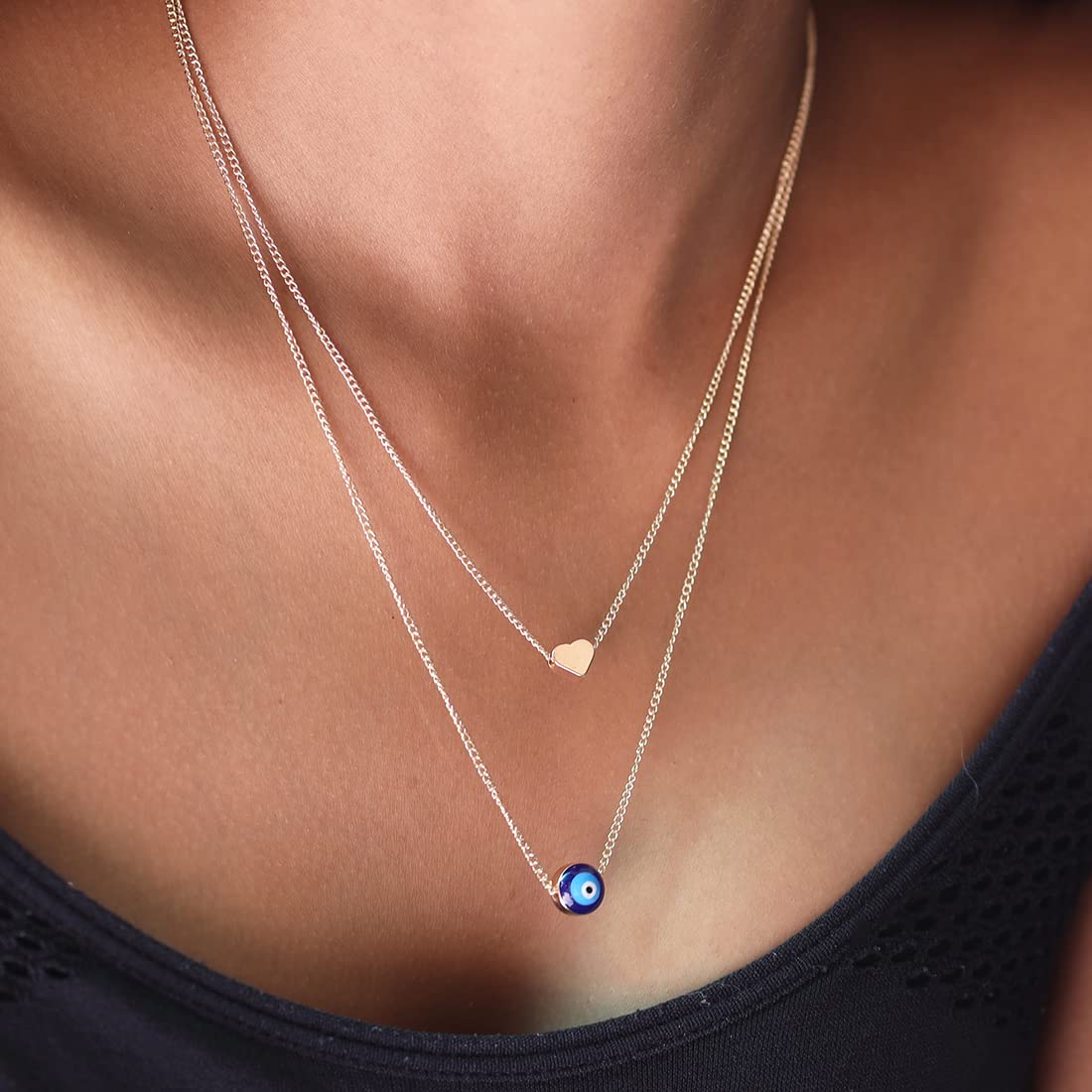 Gold-Toned Alloy Heart & Evil Eye Necklace - The Pari - Distacart