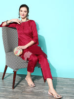Thumbnail for Sangria Women Floral Embroidered Patchwork Kurta with Trousers - Distacart