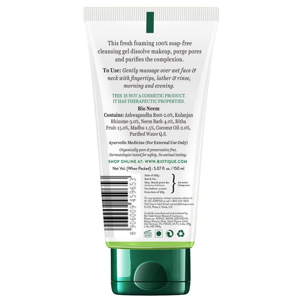 Biotique Advanced Ayurveda Bio Neem Purifying Face Wash - Distacart
