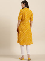 Thumbnail for Sangria Women Mustard Yellow & White Floral Print A-Line Kurta - Distacart