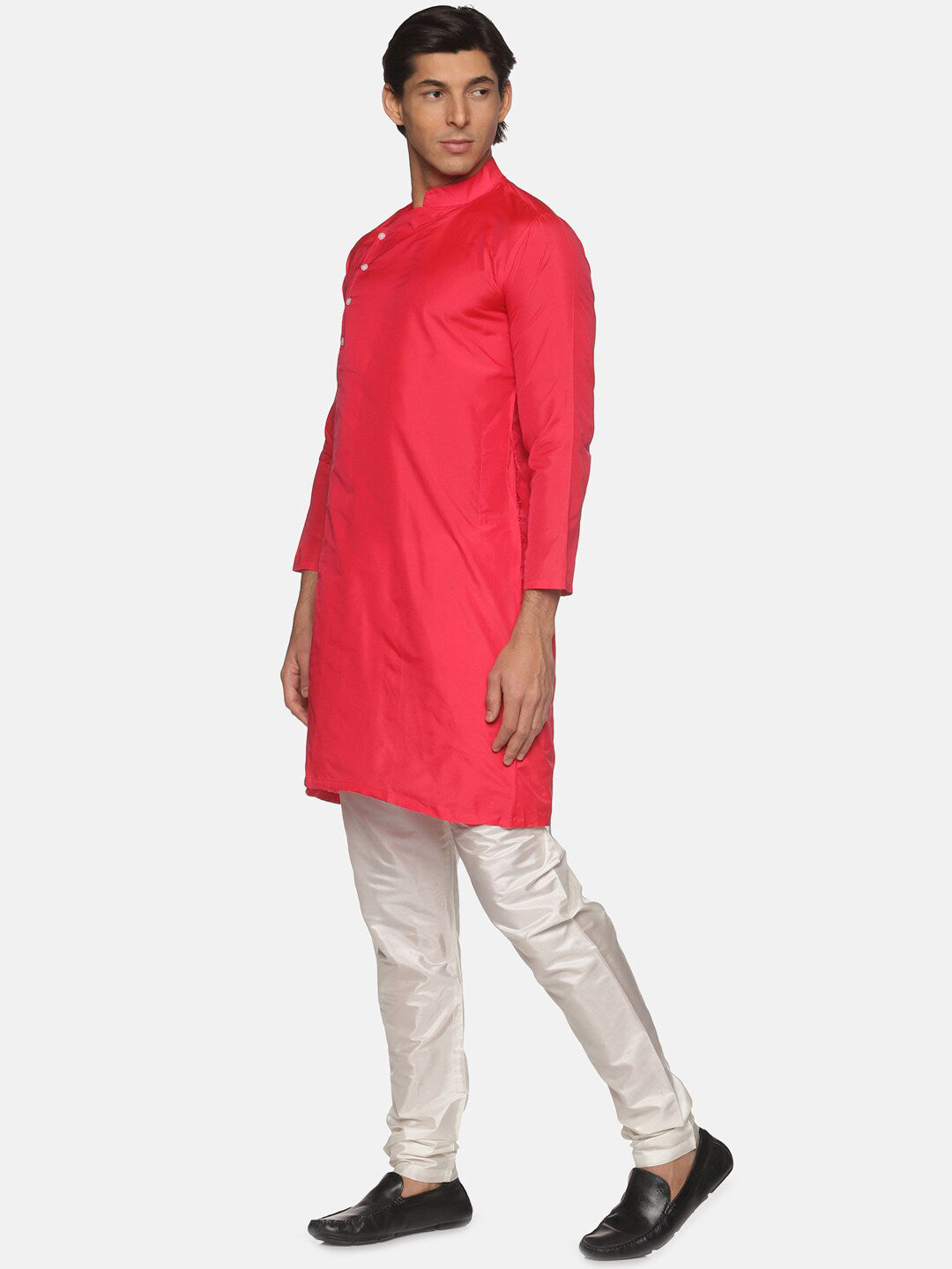 Sethukrishna Men Rose Pink Solid Angrakha Kurta with Pyjamas - Distacart