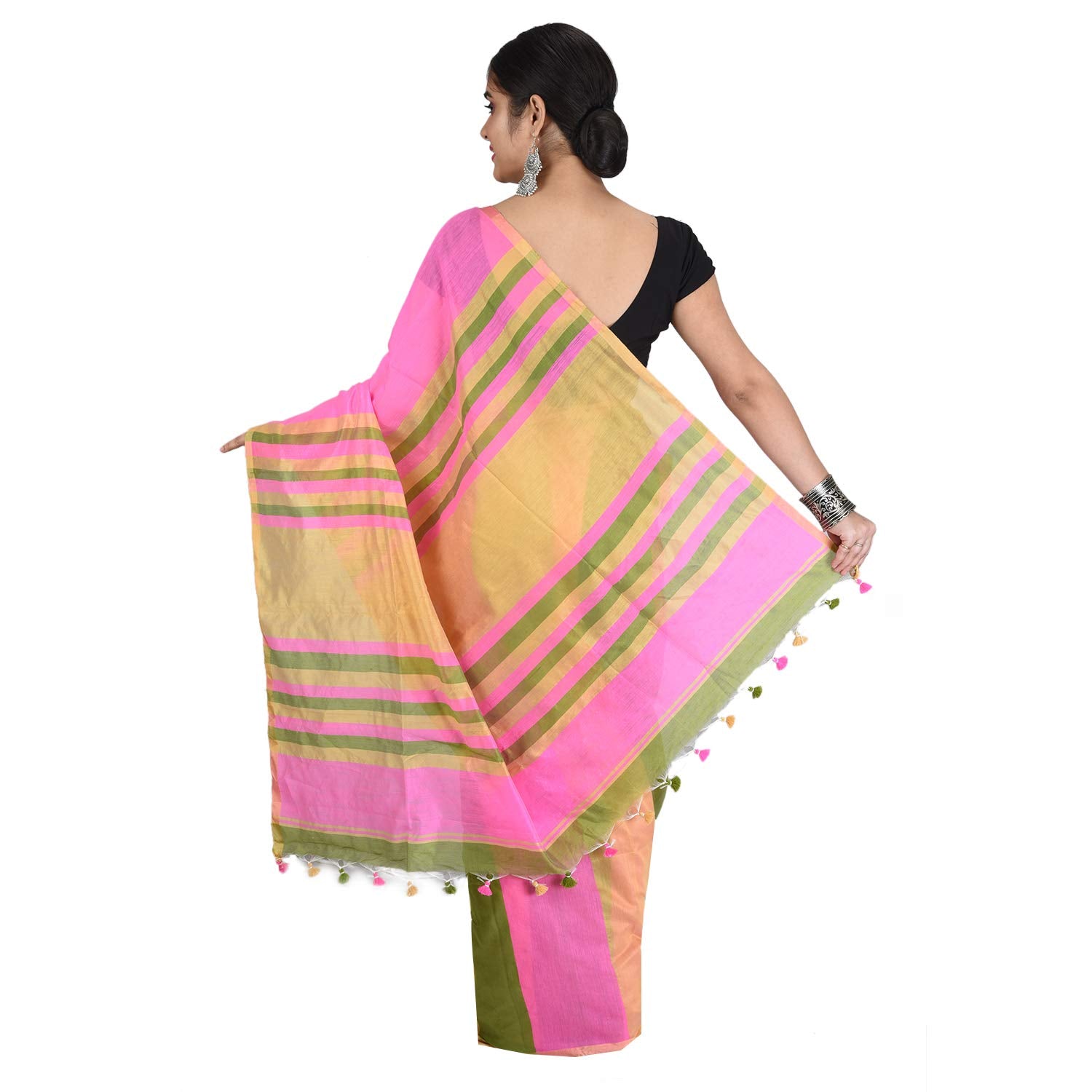 Desh Bidesh Bengal Cotton Tant Women's Bengal Half Half Ghicha Handloom Cotton Silk Saree With Blouse Piece - Distacart