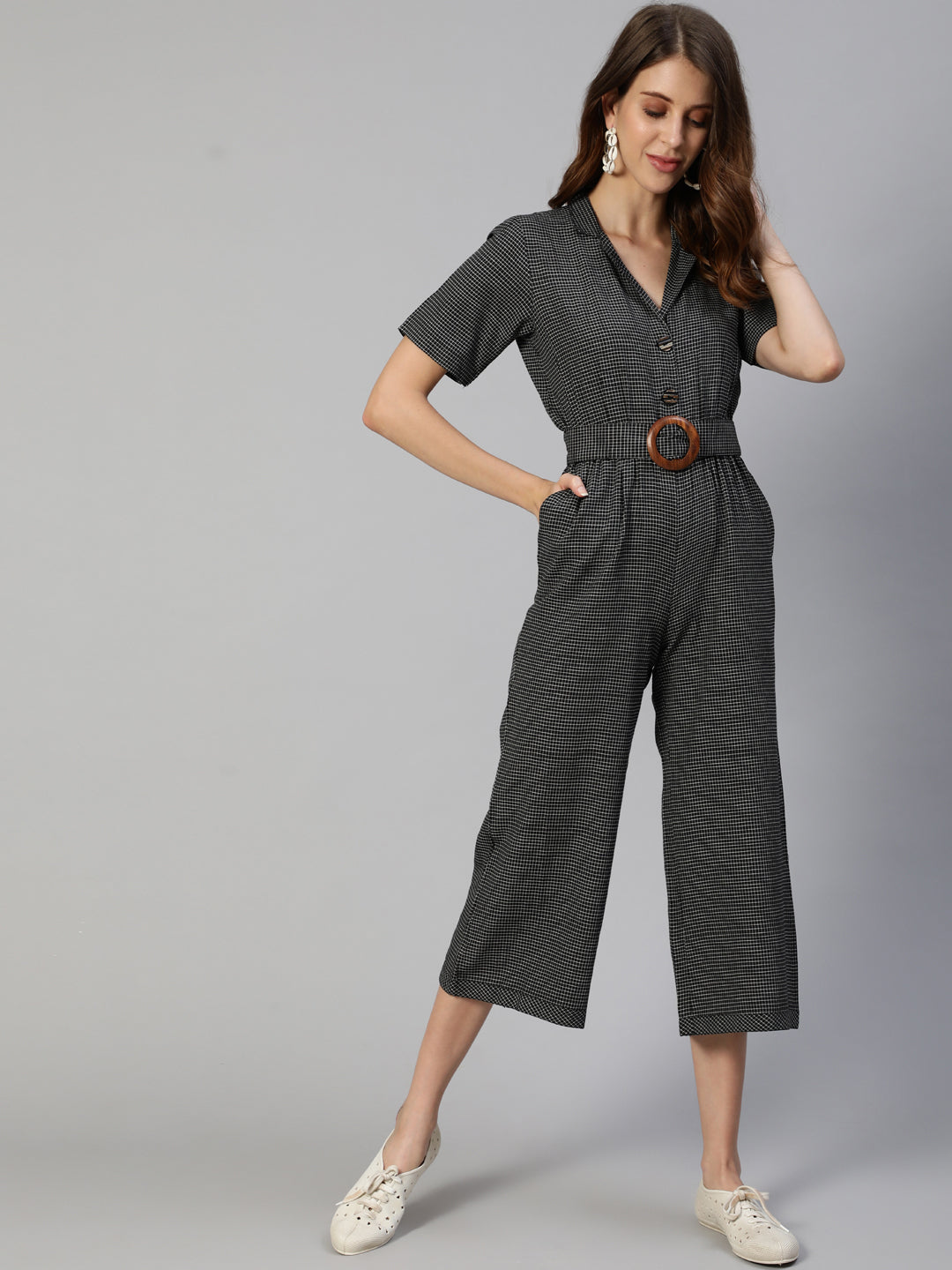 Jaipur Kurti Women Black & White Checked Basic Jumpsuit - Distacart